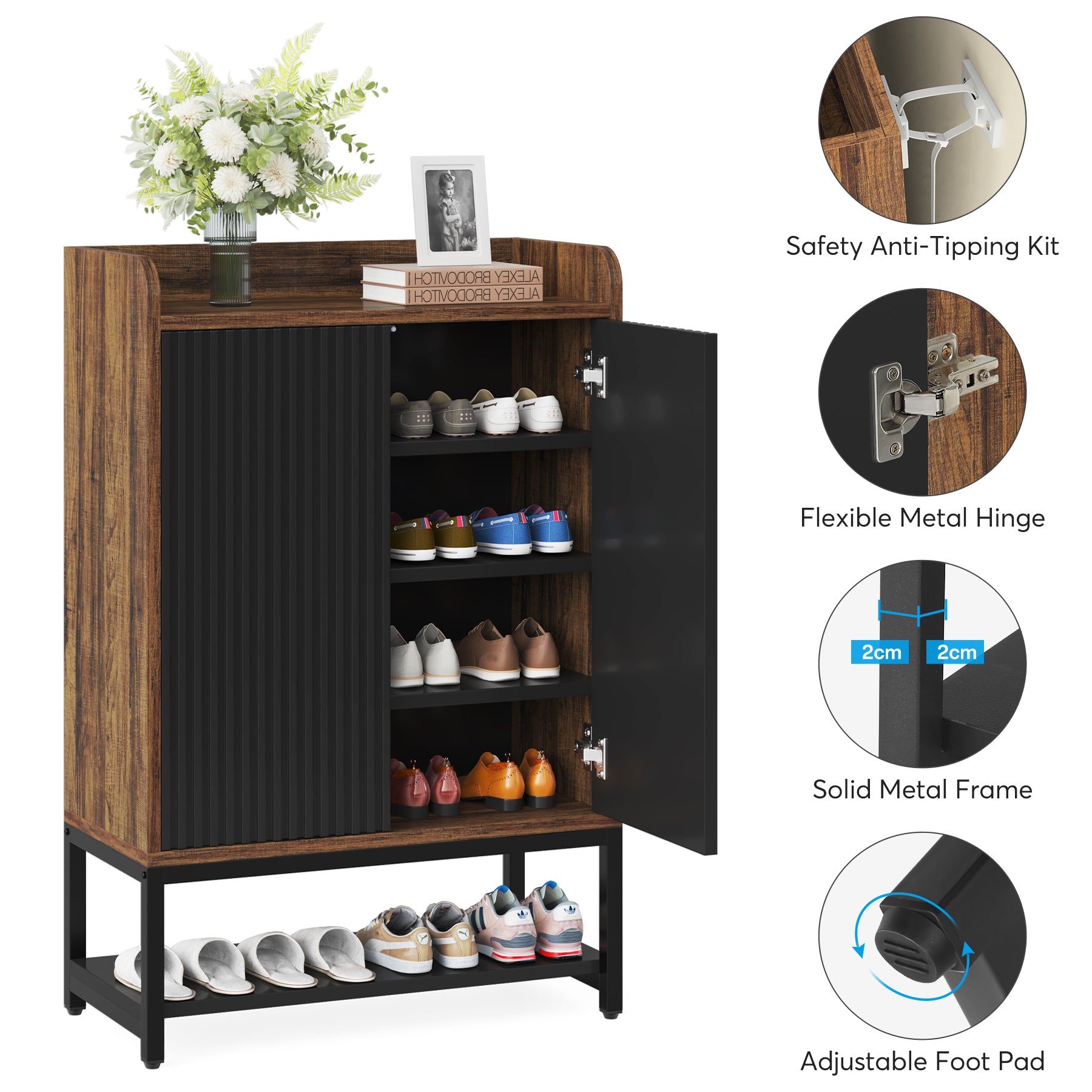 5-Tier Slim Shoe Cabinet with Doors, Entryway Shoe Storage Unit for Hallway