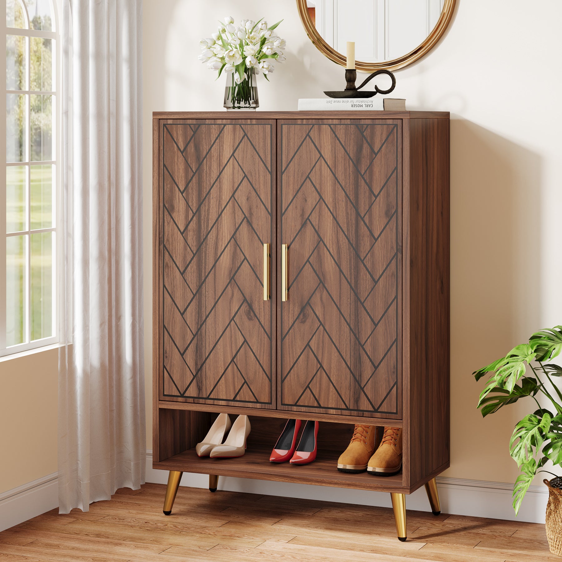 6-Tier Shoe Cabinet with Doors, 18-Pair Wooden Entryway Storage Unit with Adjustable Shelves