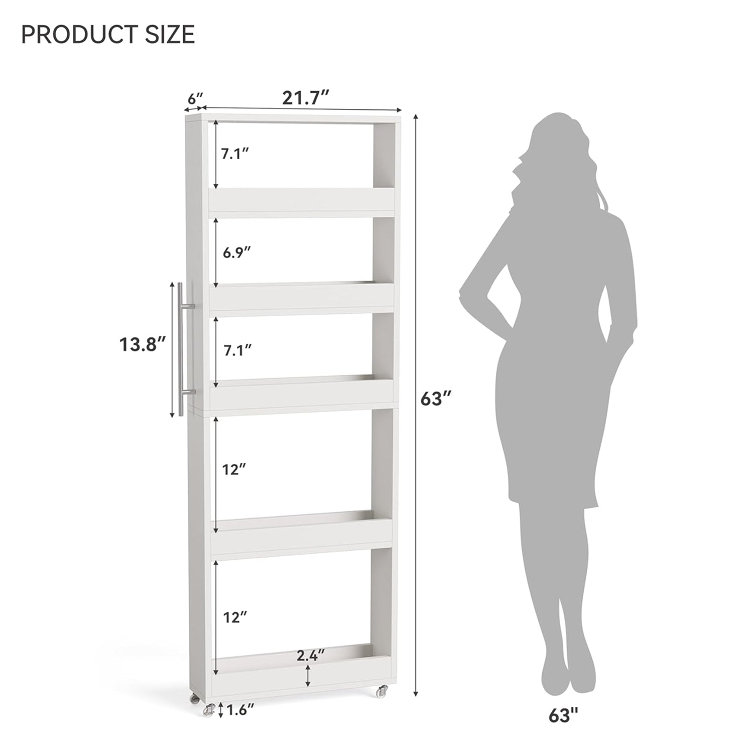 160cm Slim Storage Cart on Wheels, 5-Tier Narrow Rolling Shelf Organizer for Kitchen & Dining Room