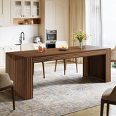 200cm Large Walnut Dining Table for 6-8, Rectangular Modern Farmhouse Table with Heavy-Duty Pedestal 3