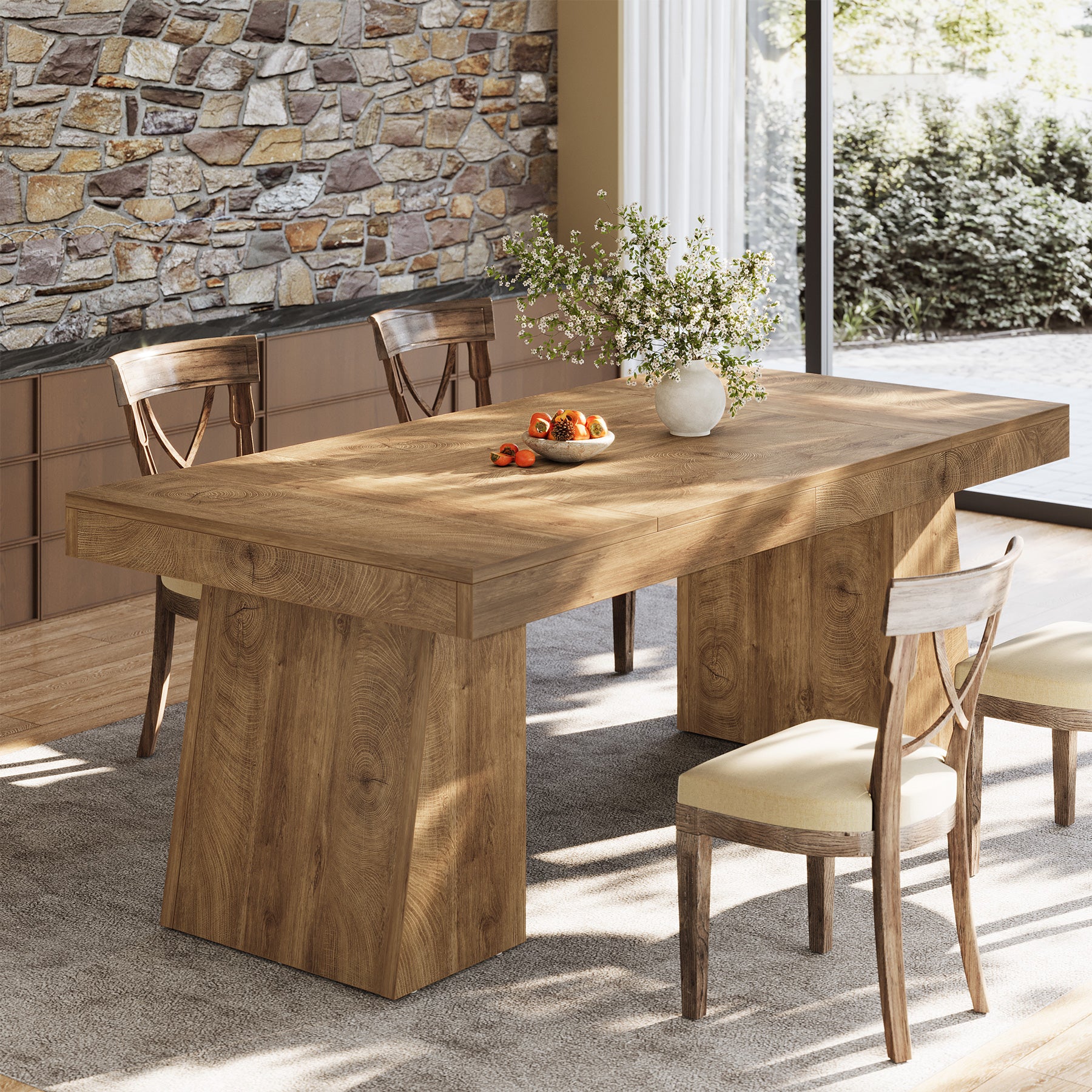 140cm Rectangular Dining Table for 4-6, Kitchen Dinner Table with Sturdy Legs