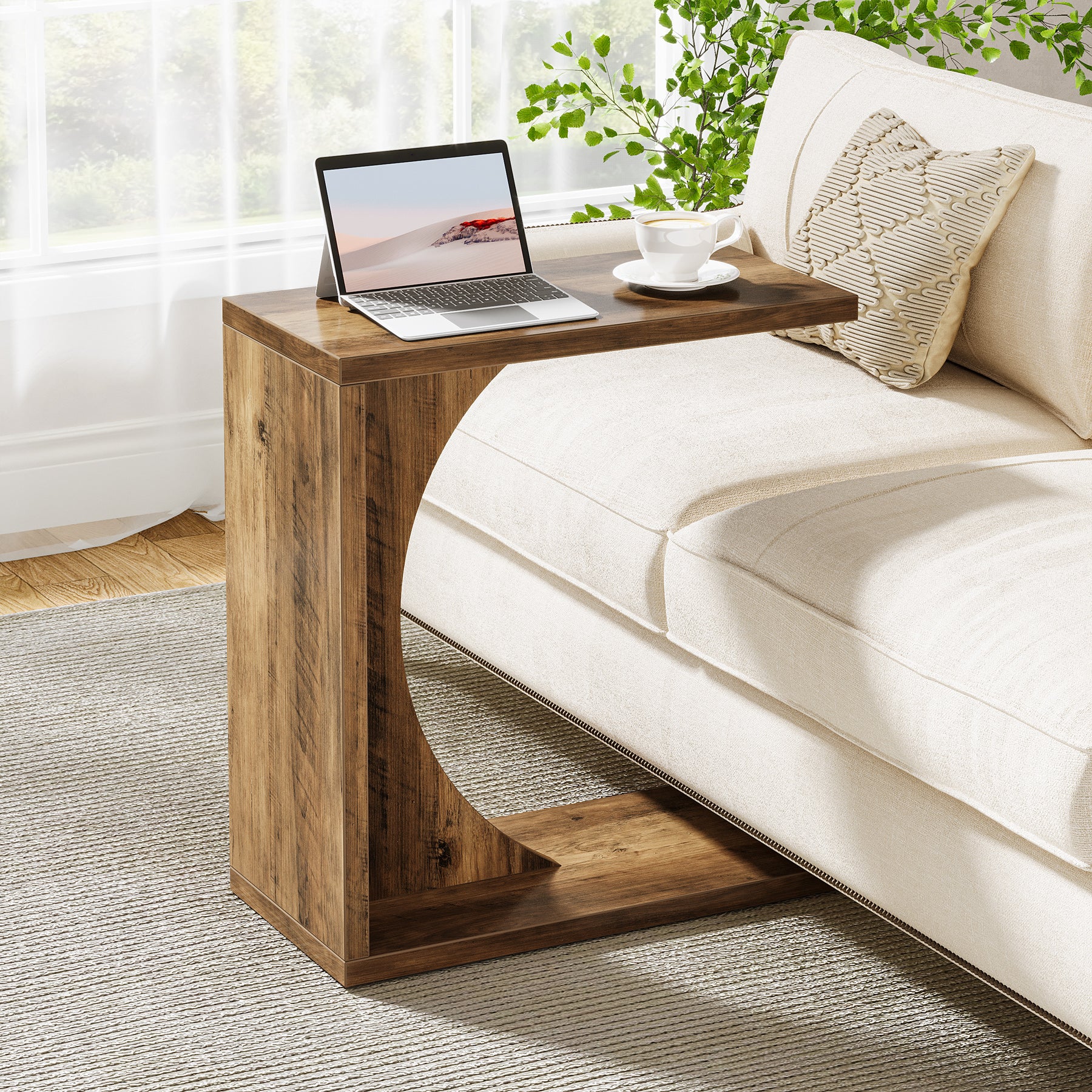 C-Shaped Side Table for Sofa, Small End Table for Living Room & Bedroom