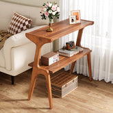 2-Tier Wood Side Table, Farmhouse Couch Side Table with Storage Shelves 3