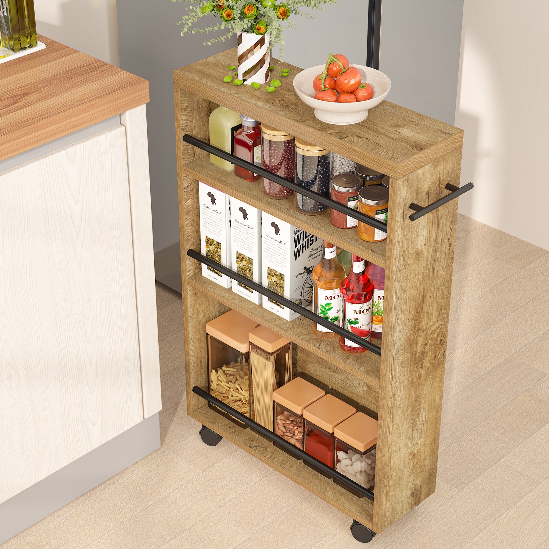4-Tier Storage Cart, Slim Rolling Narrow Kitchen Cart for Small Place