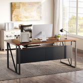 160 cm Computer Desk with Storage Shelf, Rustic Brown Office Desk 3