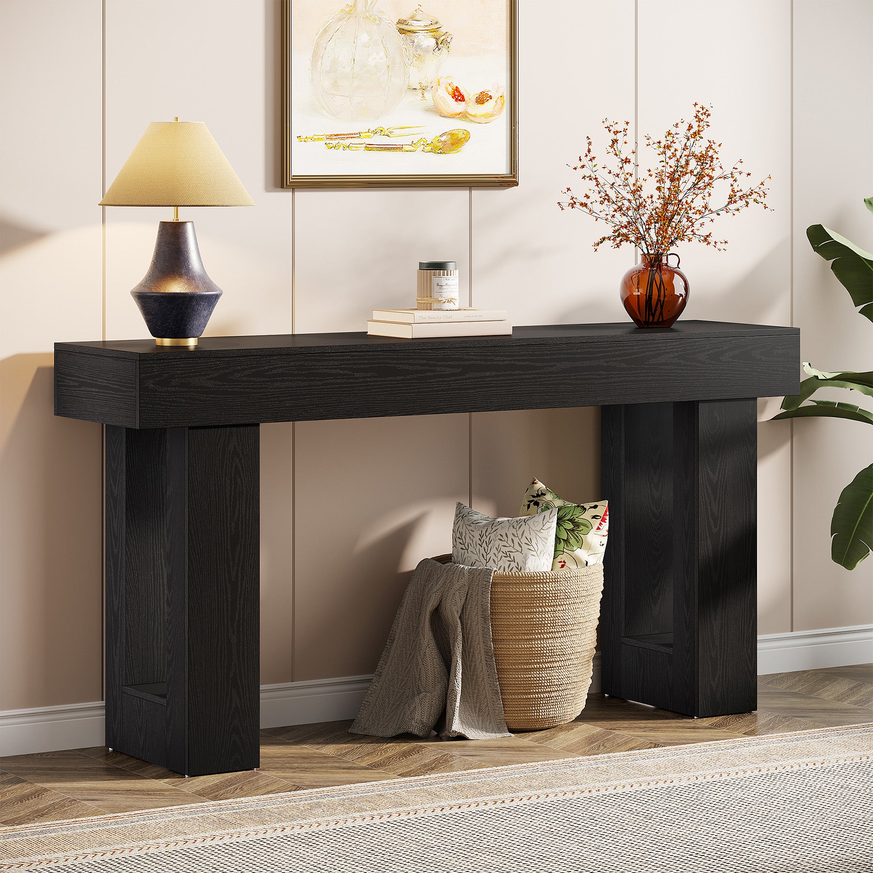 63-Inch Console Table, Farmhouse Wooden Sofa Table Entryway Table