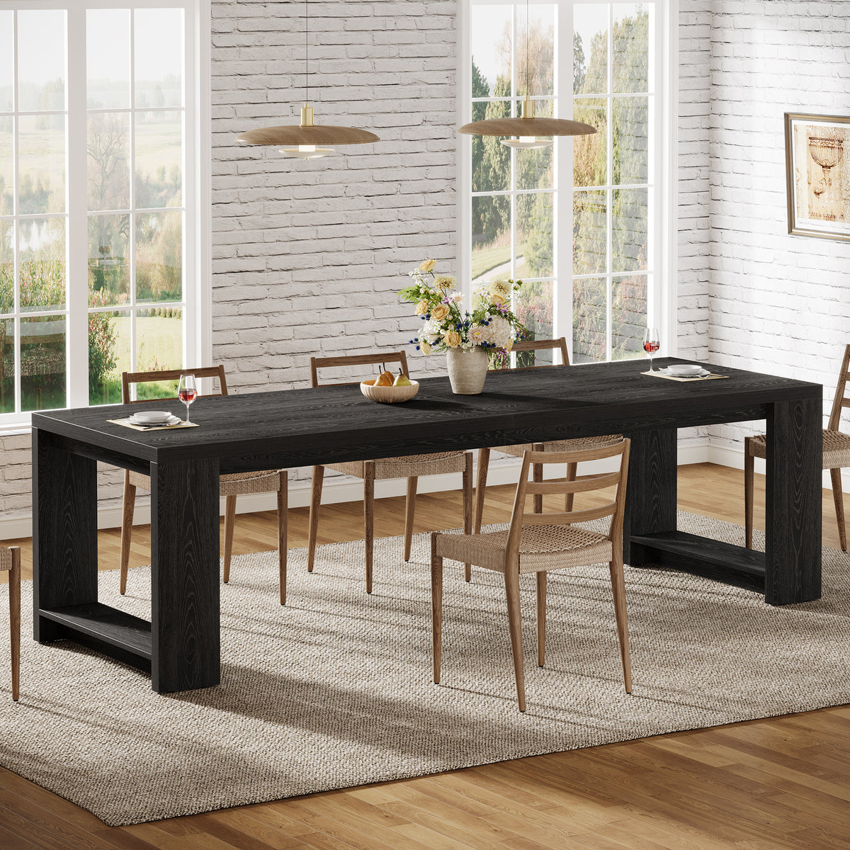 220 cm Extra Long Dining Table, Modern Oak Farmhouse Table