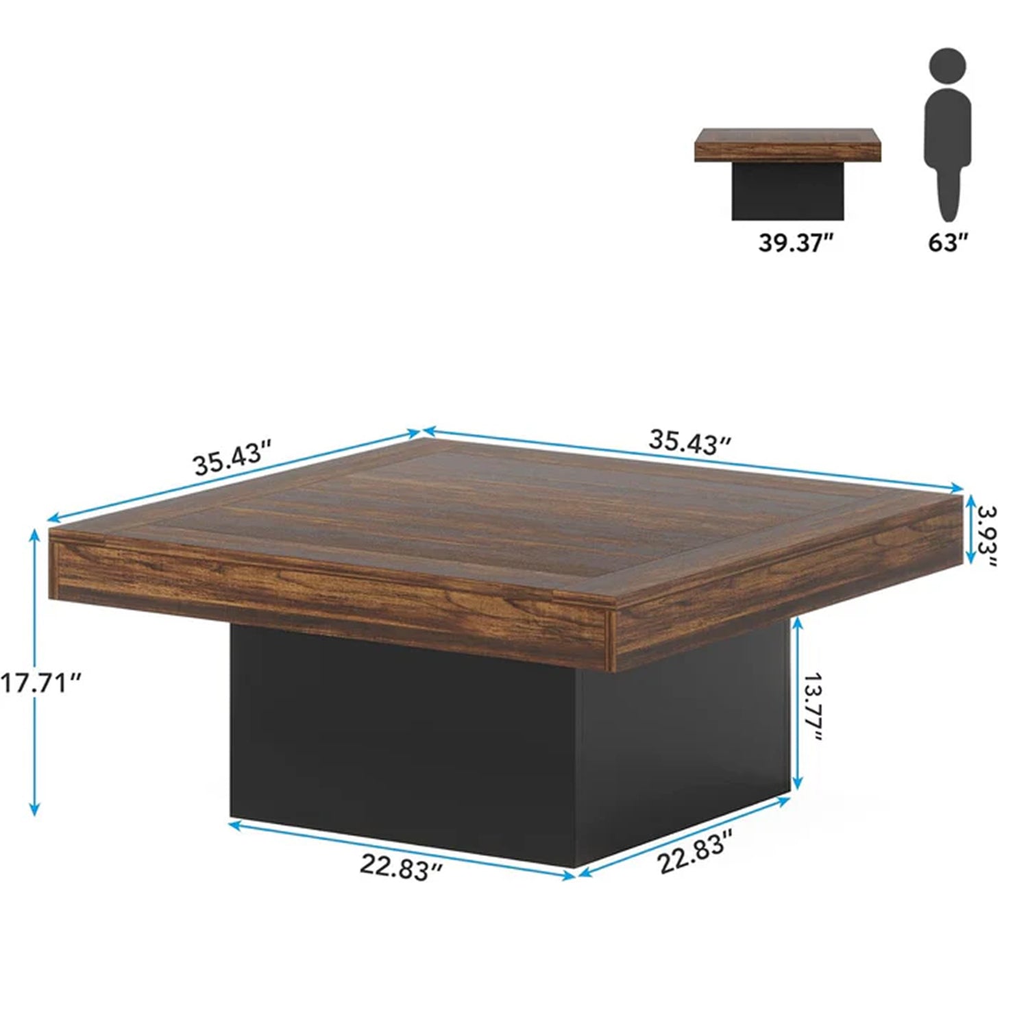 90cm Square Coffee Table with LED Lighting, Engineered Wood Low Centre Table