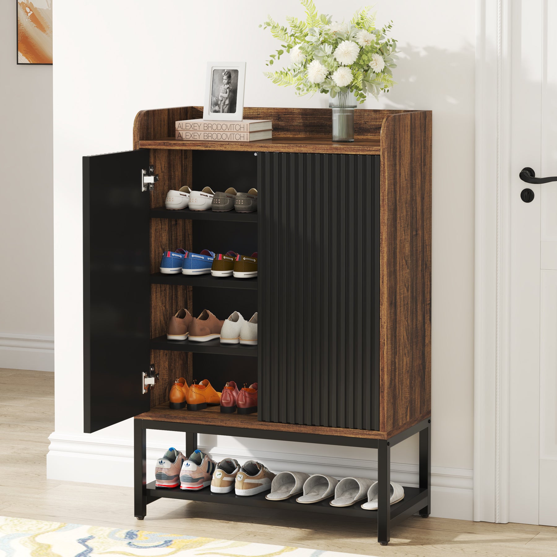 5-Tier Slim Shoe Cabinet with Doors, Entryway Shoe Storage Unit for Hallway