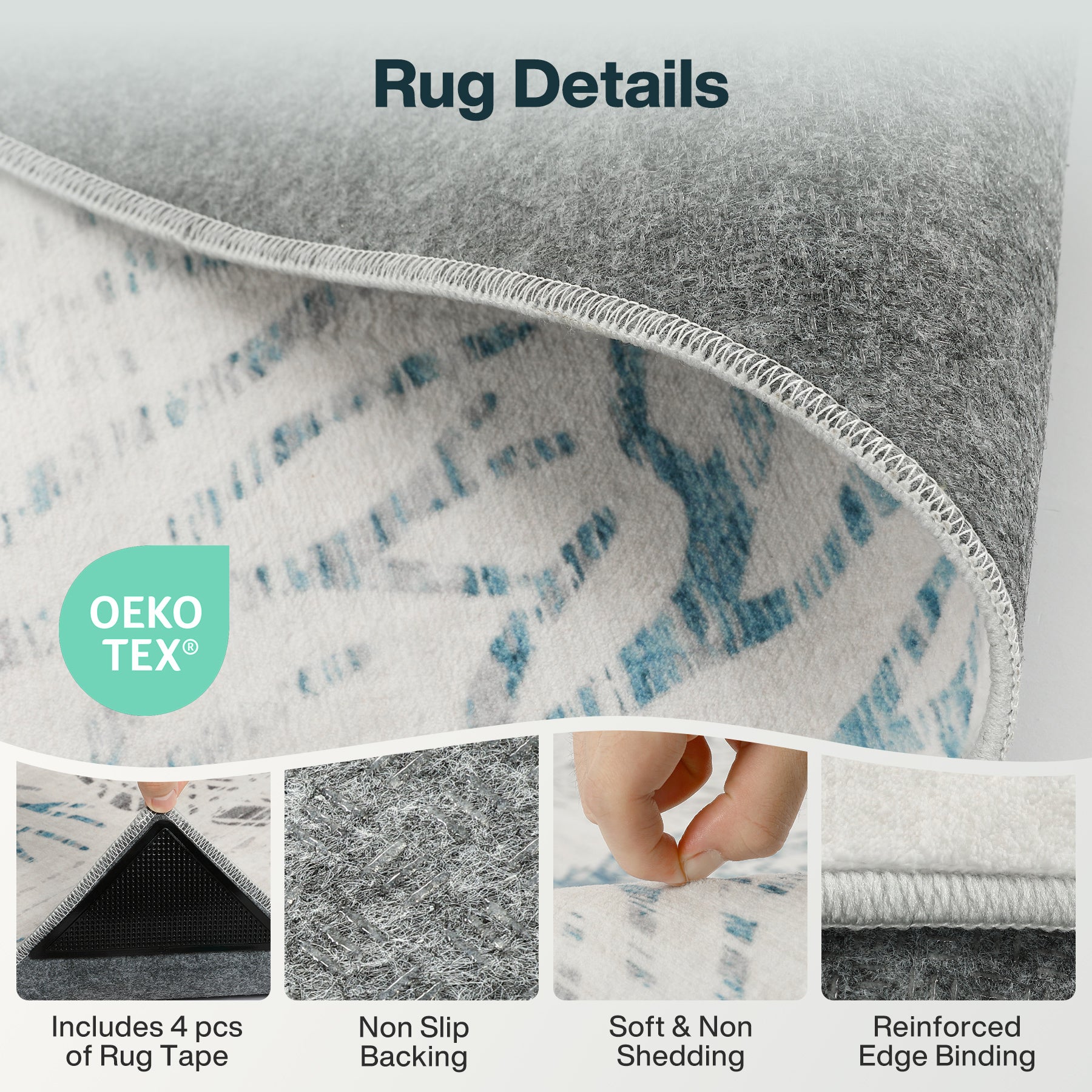 Washable Boho Coastal Area Rug, Non-Slip Animal Print Indoor Carpet, Oeko-Tex Certified