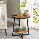 2-Tier End Table, Round Accent Bedside Table with Storage Shelf Tribesigns 3
