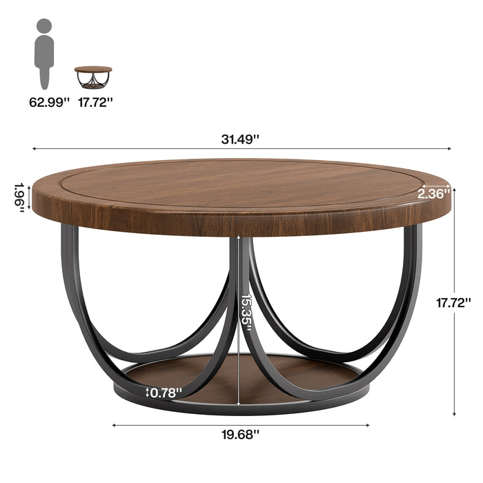 80 cm Round Coffee Table with Storage Shelf, 2-Tier Centre Table with Metal Frame in Industrial Style
