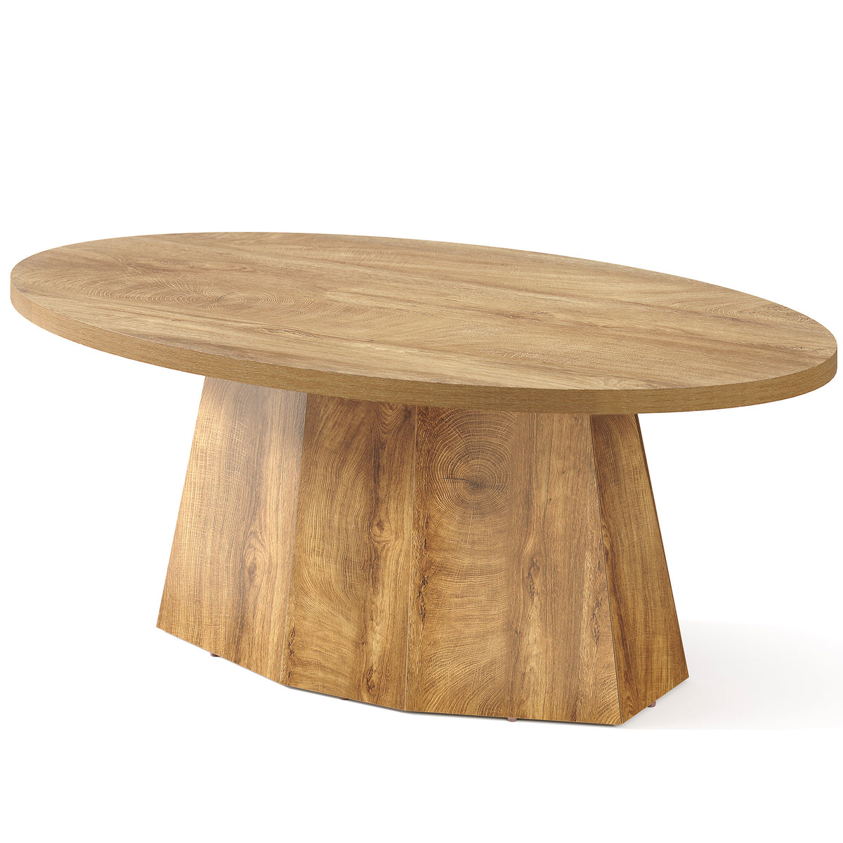 Modern Oval Coffee Table with Geometric Pedestal Base