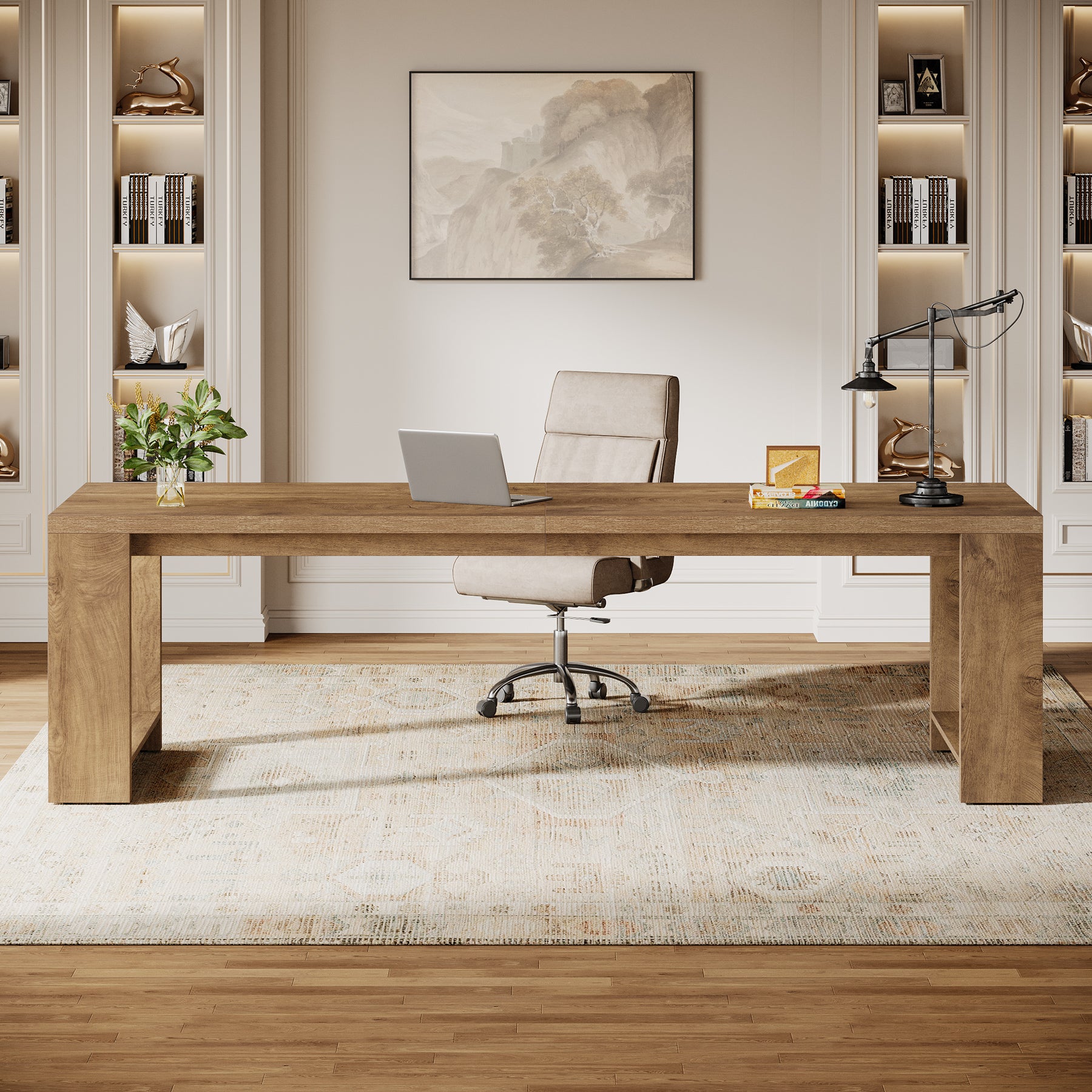 220cm Modern Two-Person Study Desk, Sturdy Executive Office Desk