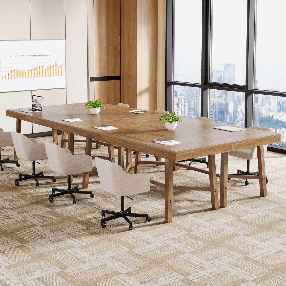 180 cm Large Office Desk, Farmhouse Workstation with Metal Legs