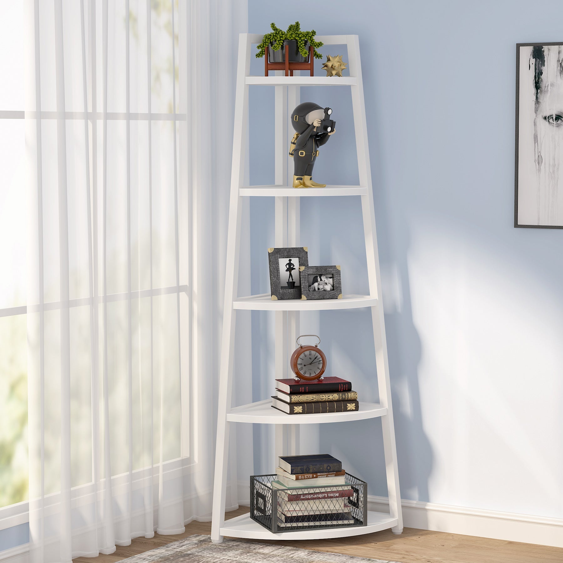 178cm Tall Corner Shelf, 5 Tier Industrial Corner Bookshelf for Living Room, Home Office