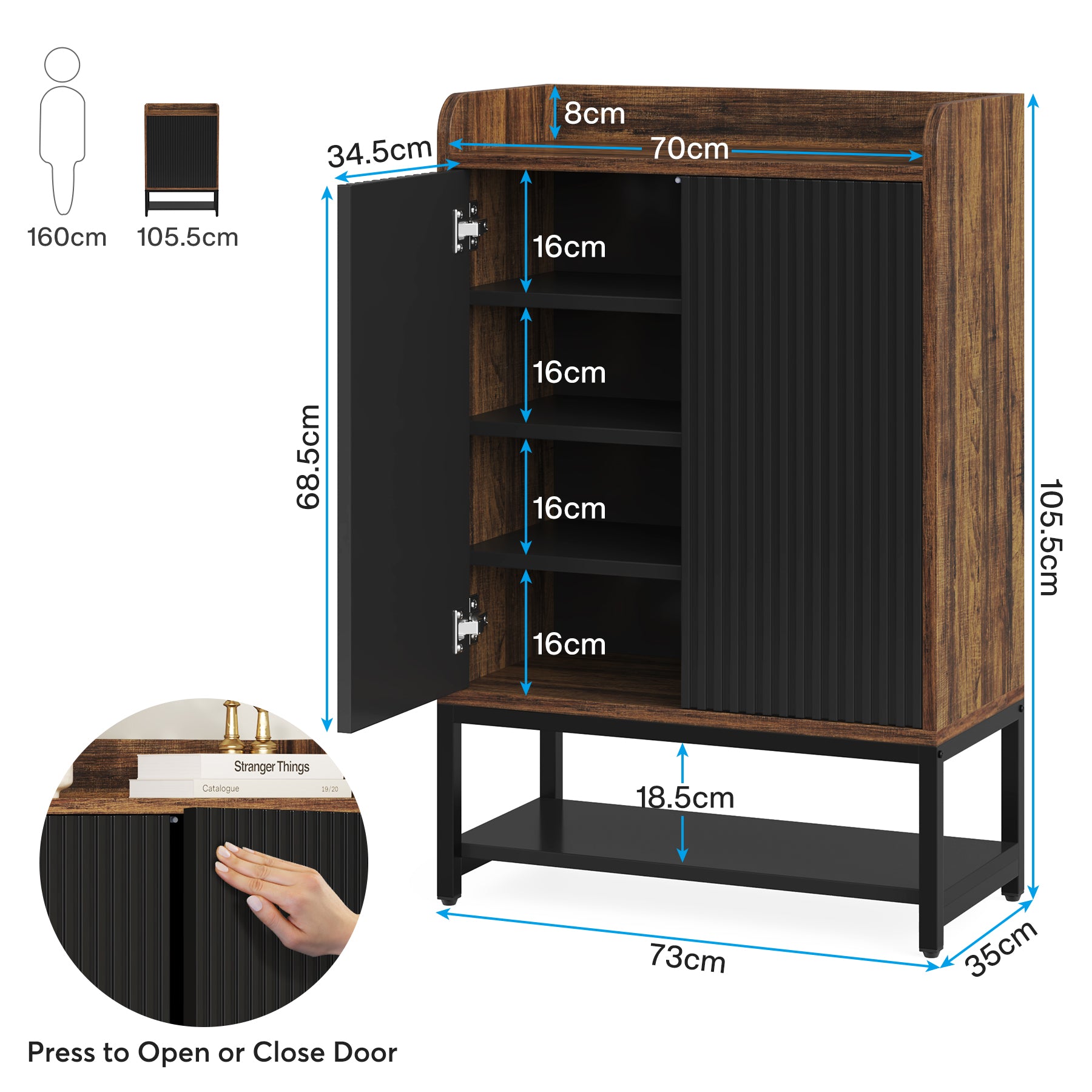 5-Tier Slim Shoe Cabinet with Doors, Entryway Shoe Storage Unit for Hallway