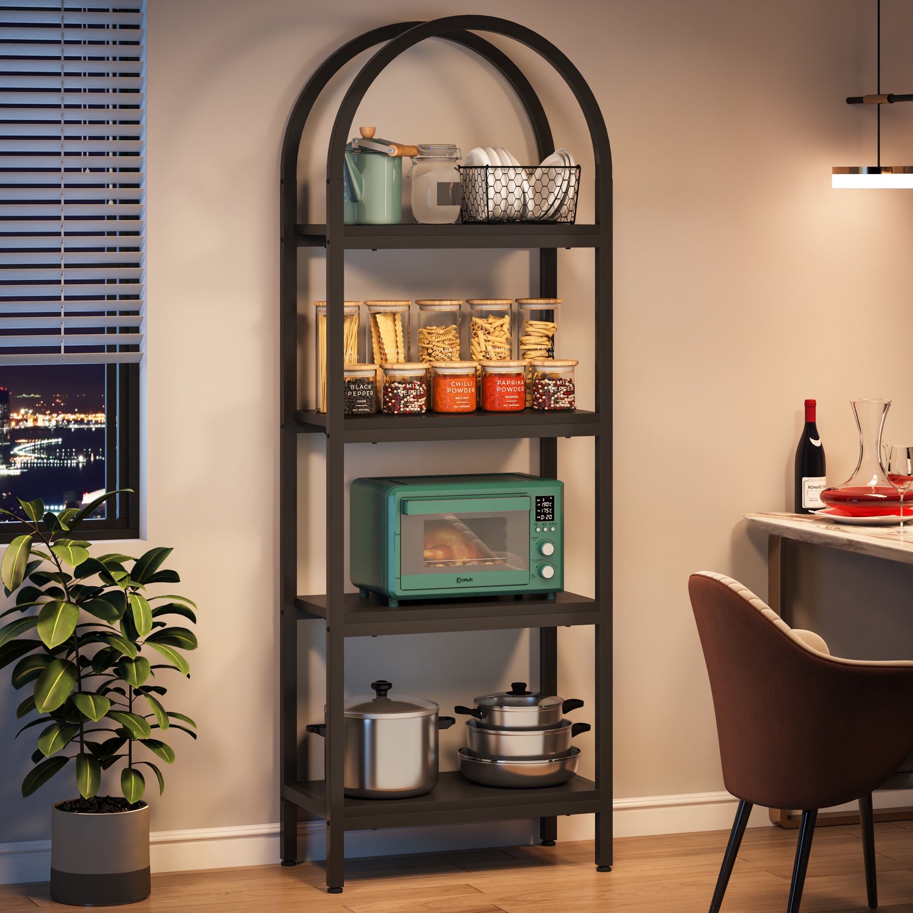 4-Tier Bookshelf, Arched Bookcase Display Rack with Storage Shelves