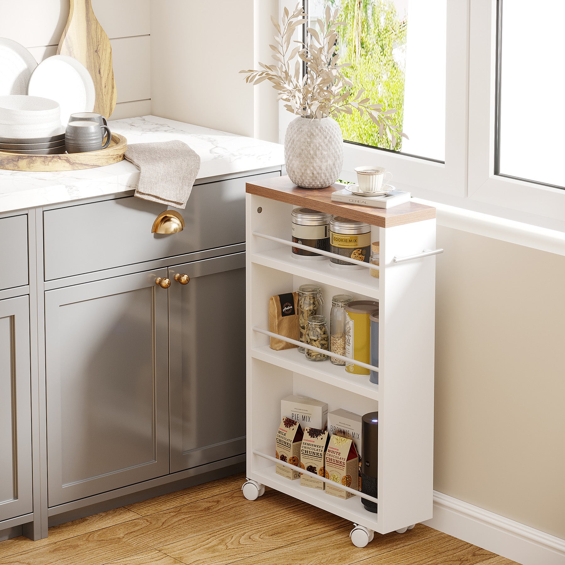 4-Tier Storage Cart, Slim Rolling Narrow Kitchen Cart for Small Place