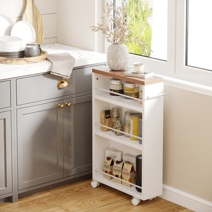 4-Tier Storage Cart, Slim Rolling Narrow Kitchen Cart for Small Place