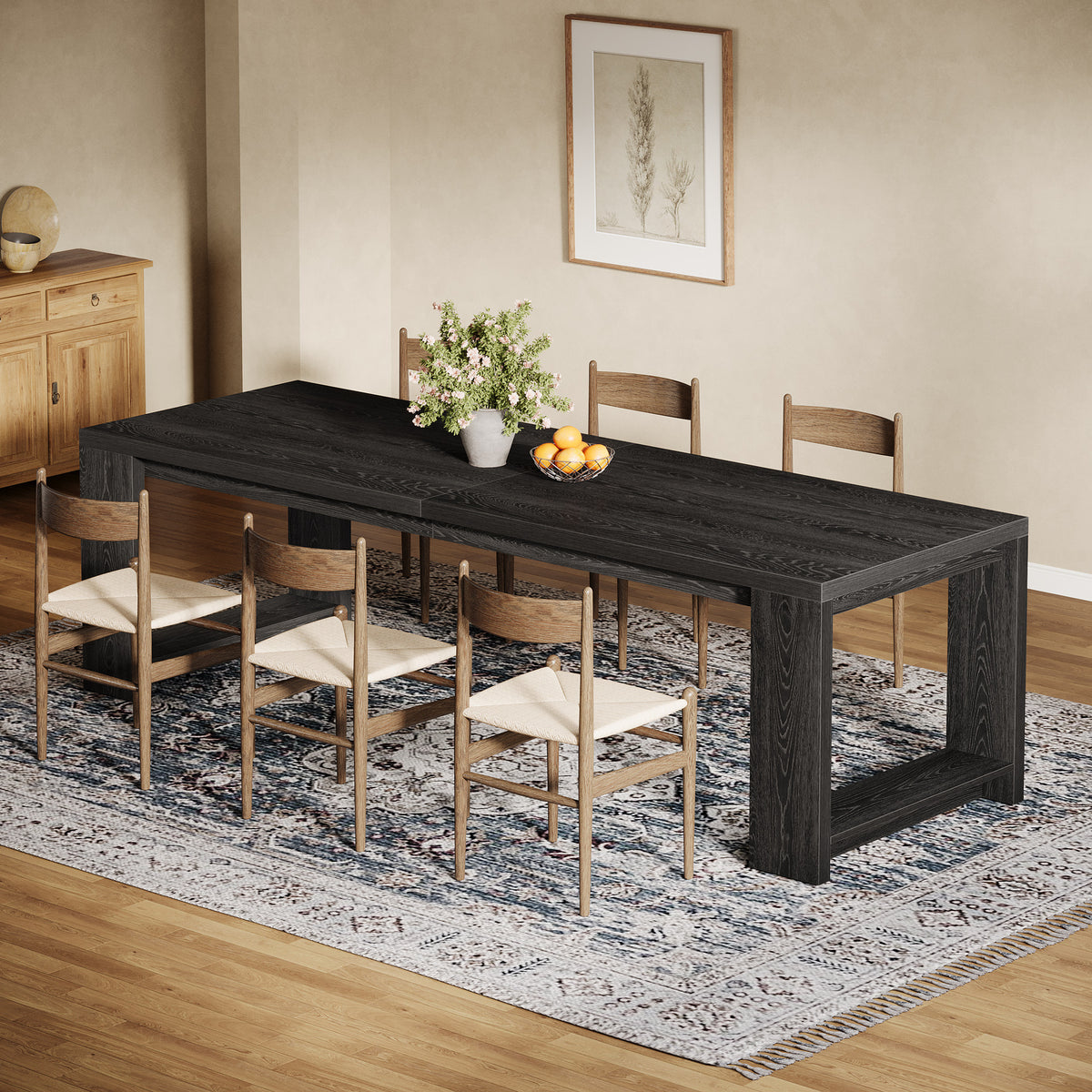 220 cm Extra Long Dining Table, Modern Oak Farmhouse Table