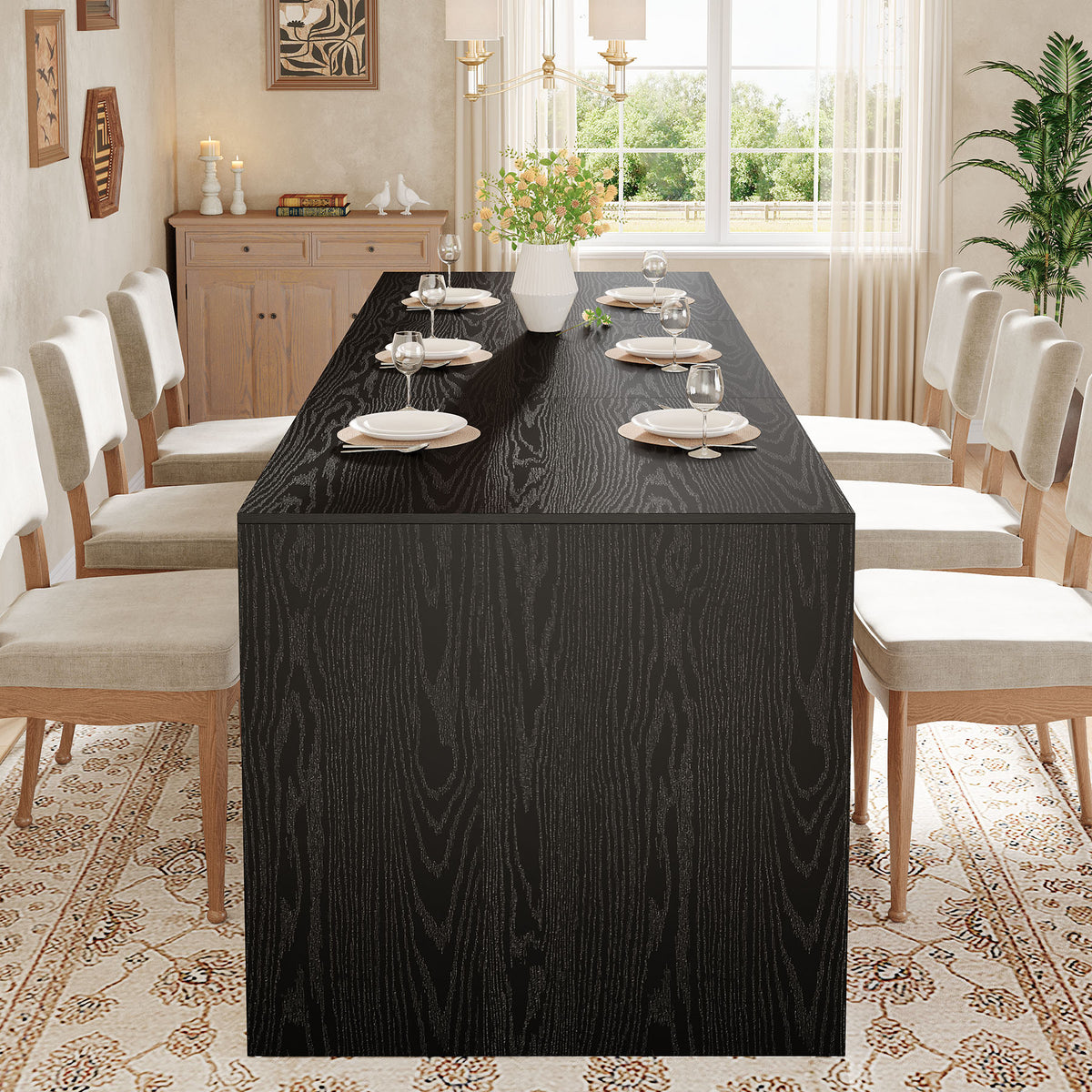200 cm Dining Table, Rustic Brown and Black Rectangular Kitchen Table