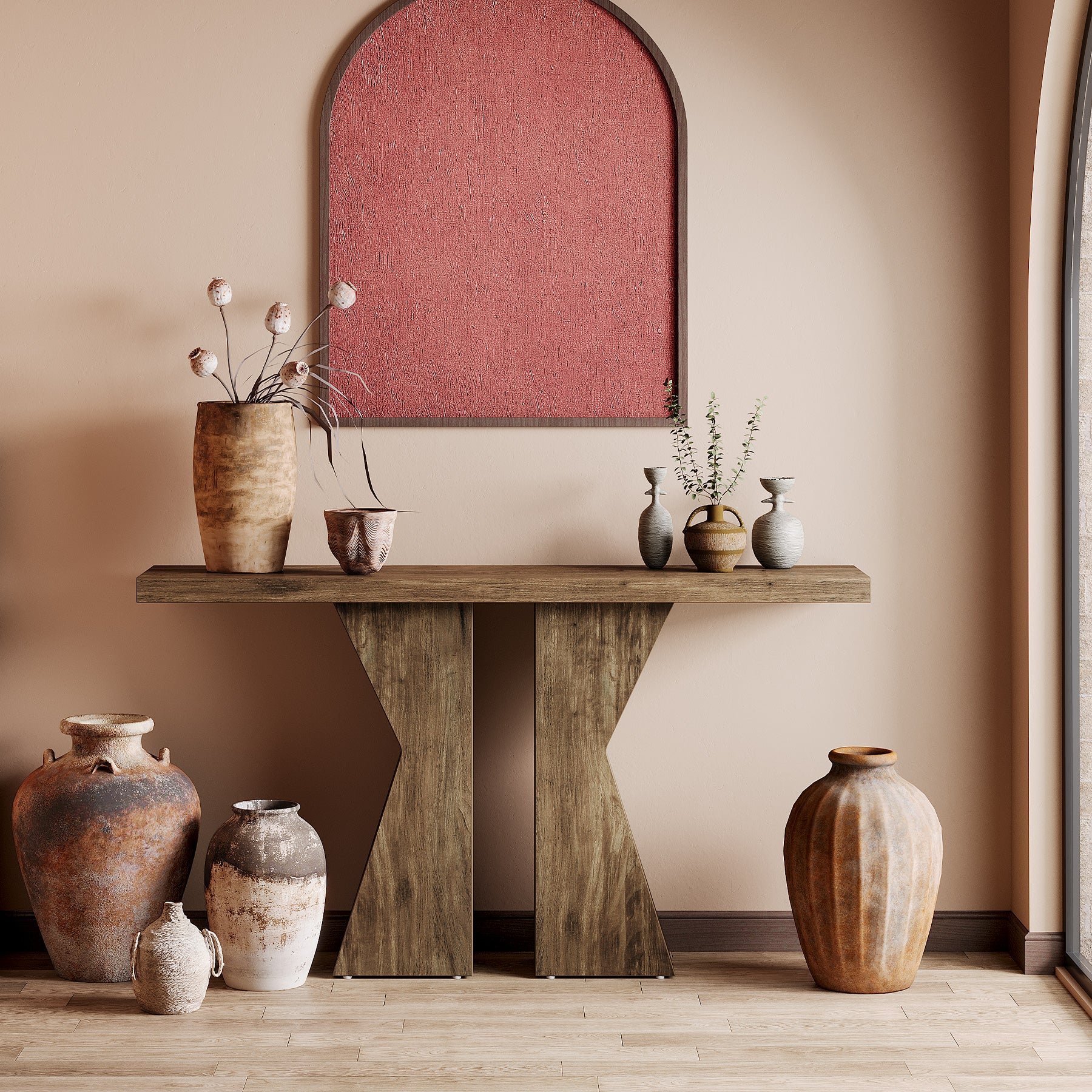 140 cm Console Table, Farmhouse Entry Table with K-Shaped Legs