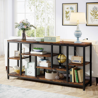 180 cm Console Table, Long Sofa Table with 3-Tier Storage Shelves