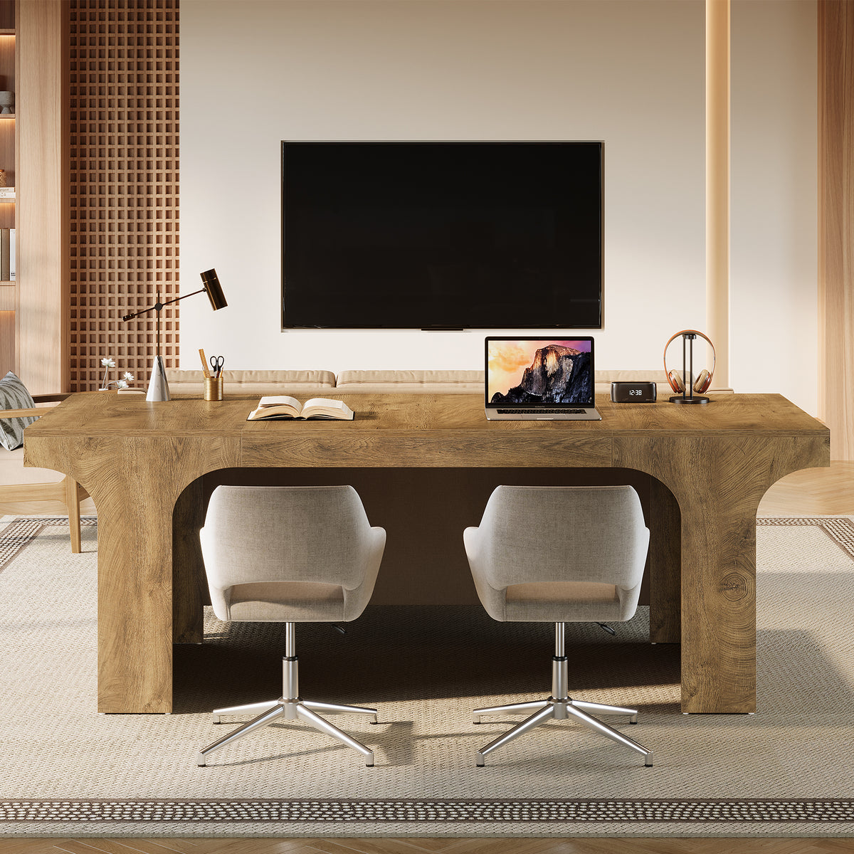 180 cm Office Desk for Two, Modern Wood-Look Work Desk