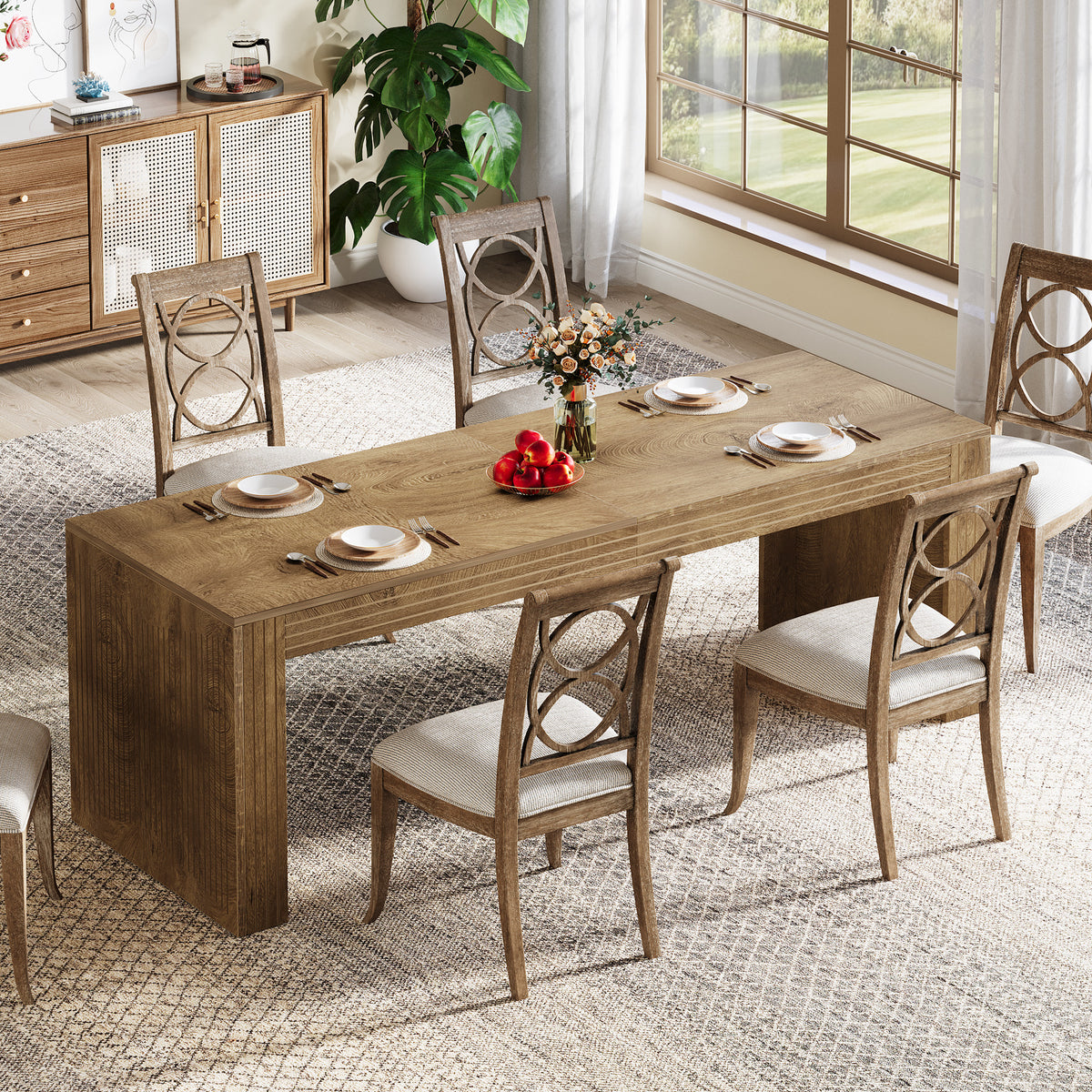 200 cm Dining Table, Rustic Brown Extra-Long Rectangular Kitchen Table