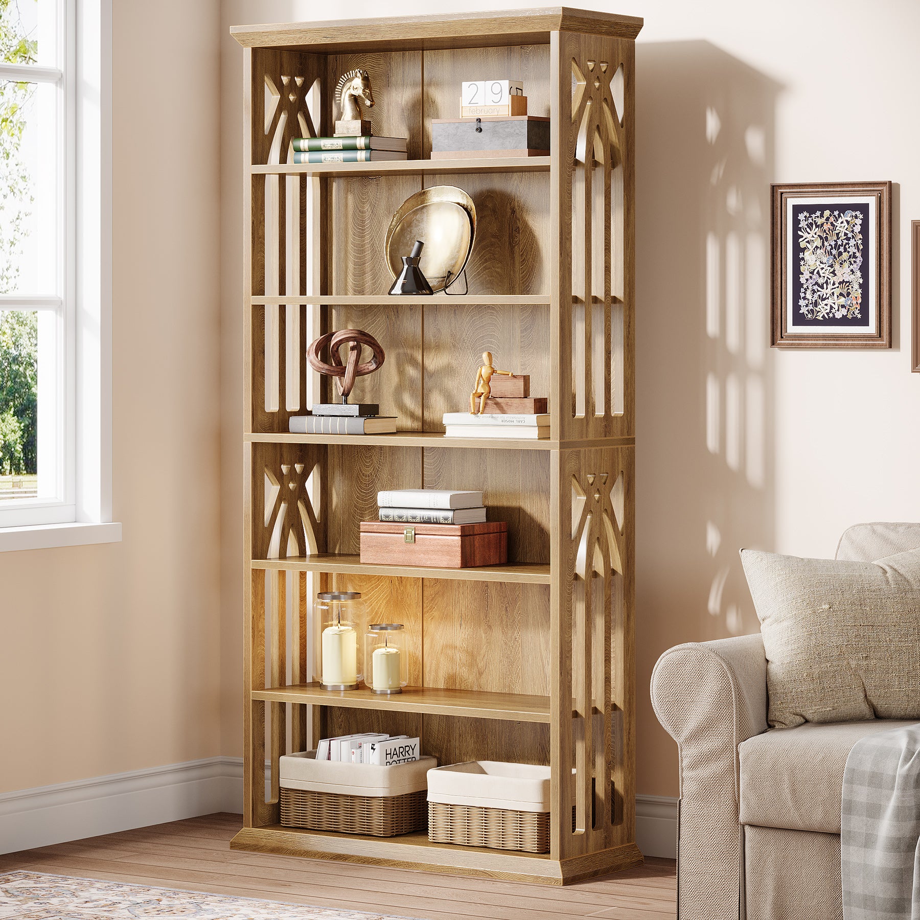 190cm 6-Tier Bookshelf, Tall Bookcase with Adjustable Display Shelves