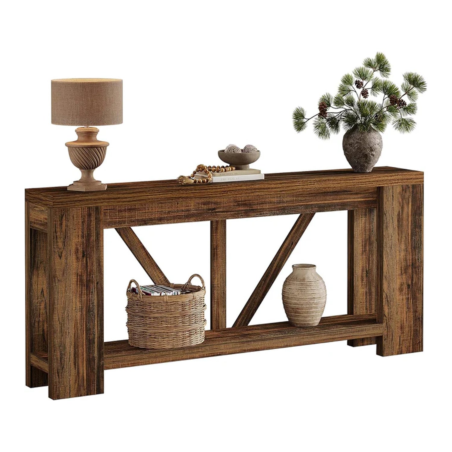 180cm Narrow Console Table, 2-Tier Farmhouse Entryway Sofa Table with Storage for Hallway & Living Room