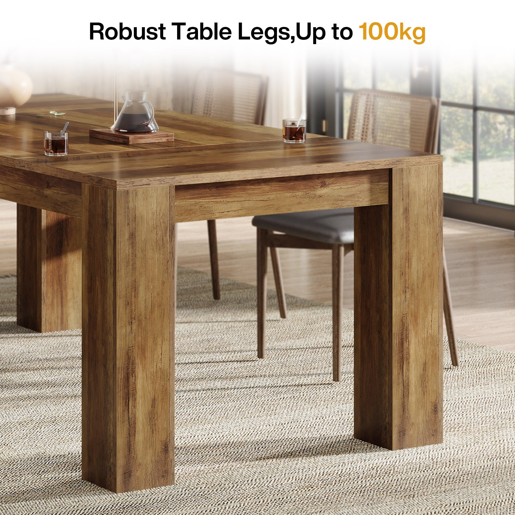 160cm Dining Table, Farmhouse Kitchen Dinner Table for 4-6 People