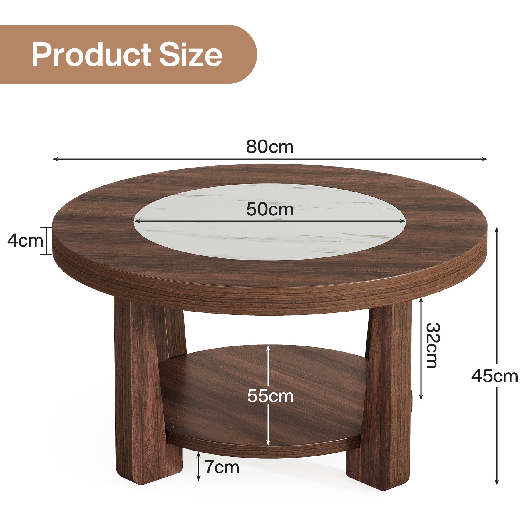 2-Tier Coffee Table, Round Accent Center Table with Heavy-Duty Tabletop