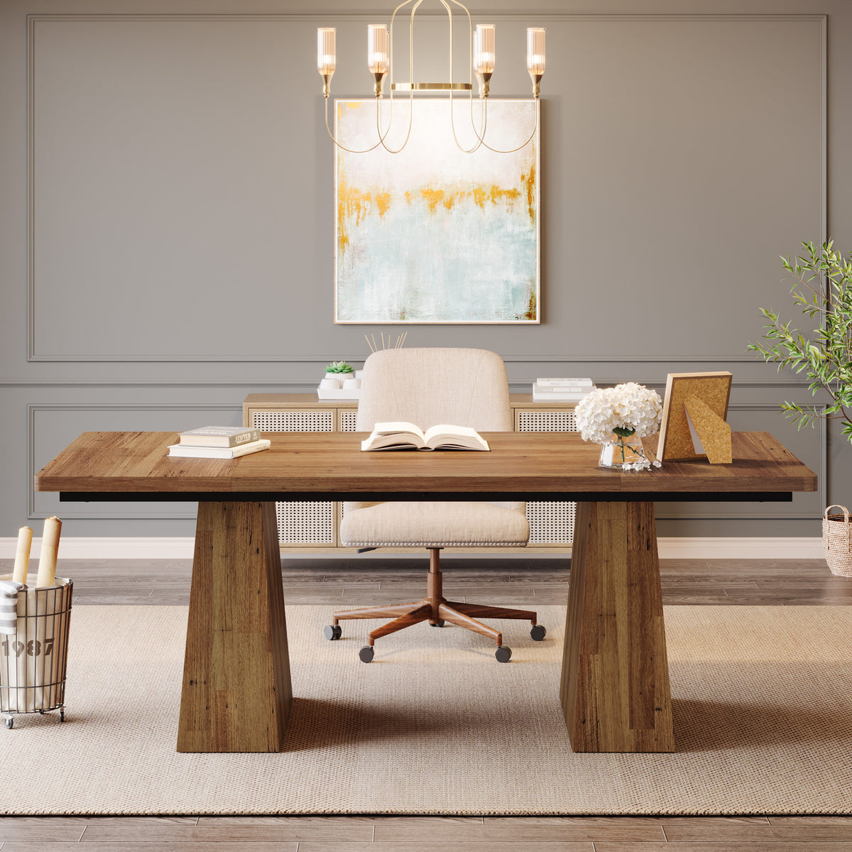 160cm Executive Desk, Modern Study Desk with Sturdy Pedestal for Home Office