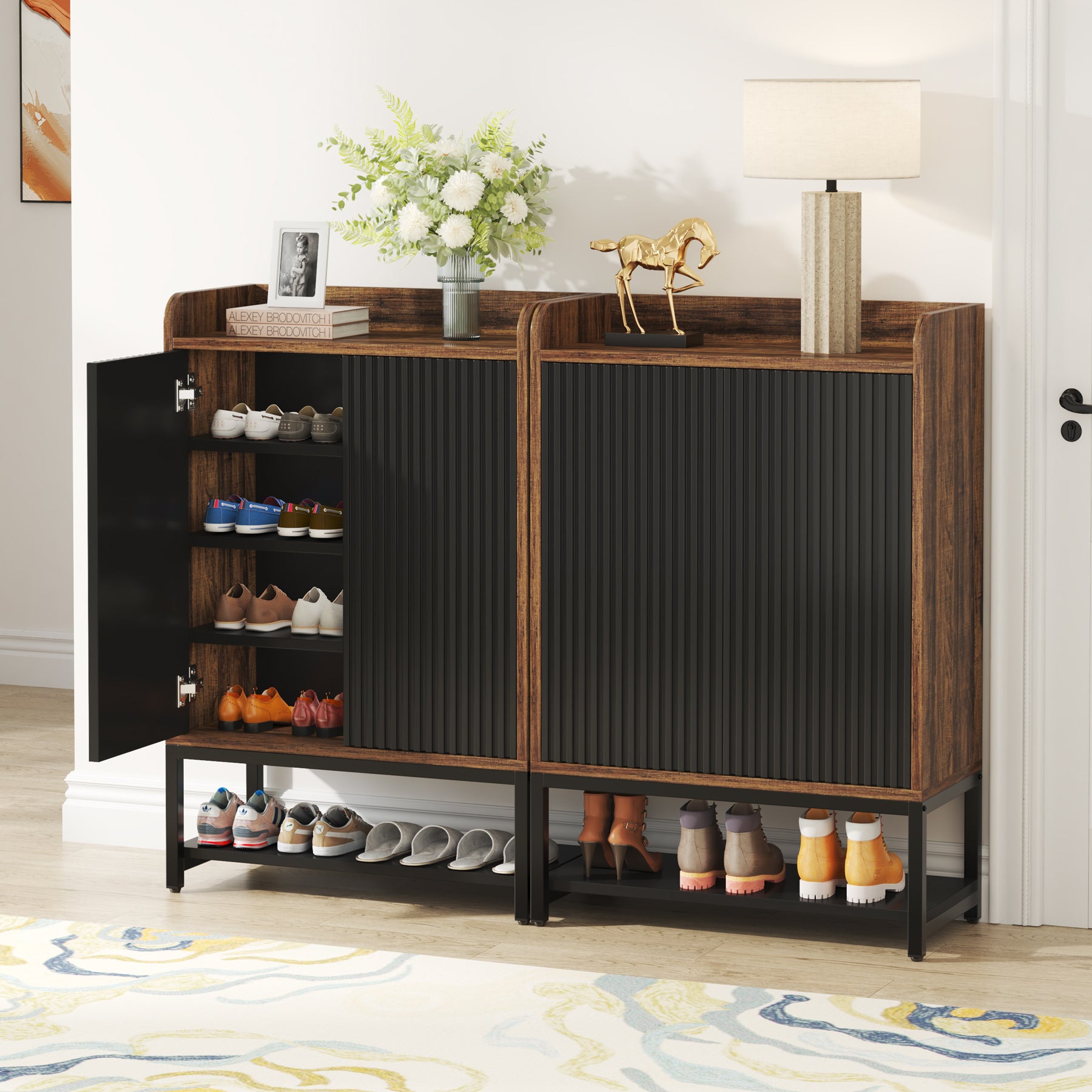 5-Tier Slim Shoe Cabinet with Doors, Entryway Shoe Storage Unit for Hallway