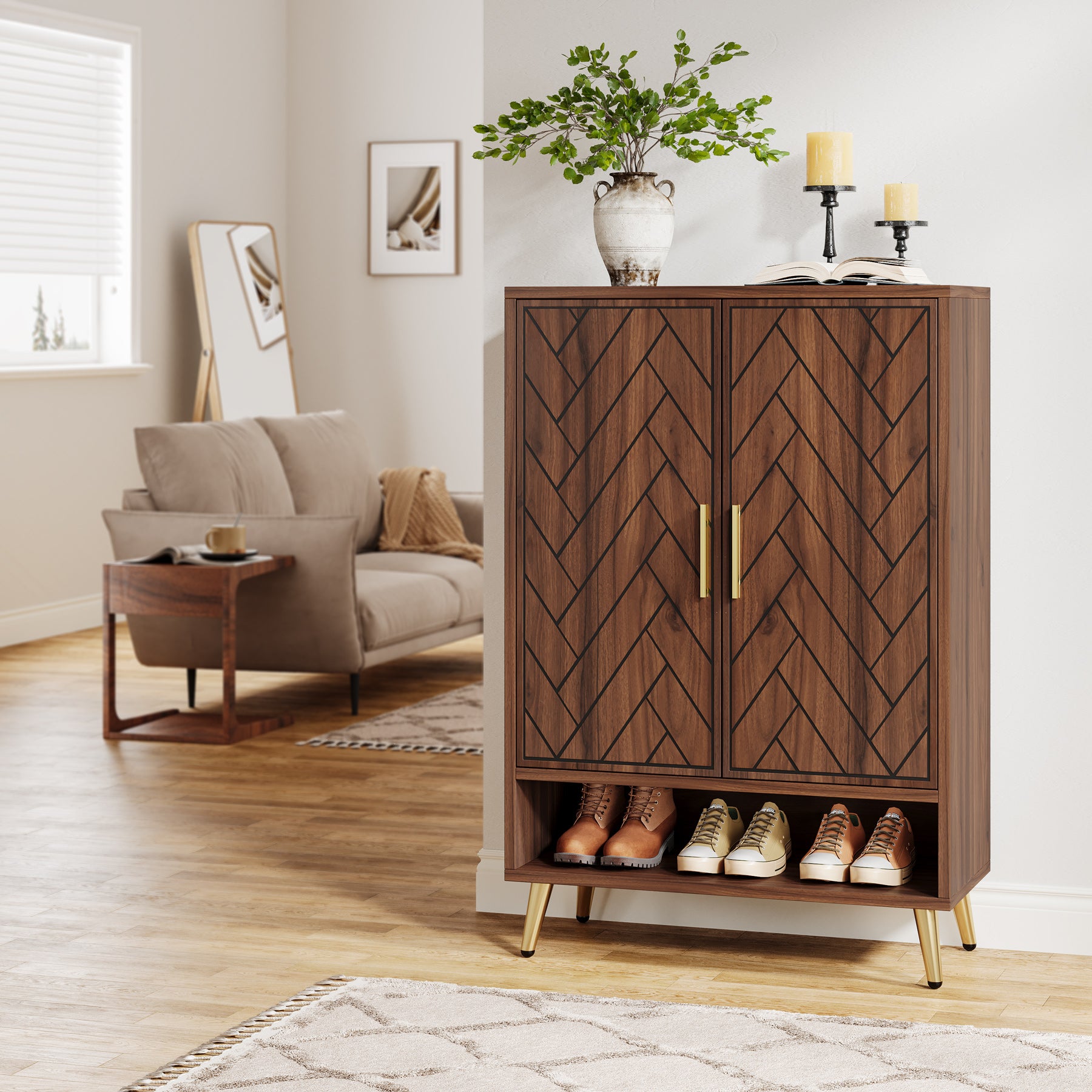 6-Tier Shoe Cabinet with Doors, 18-Pair Wooden Entryway Storage Unit with Adjustable Shelves