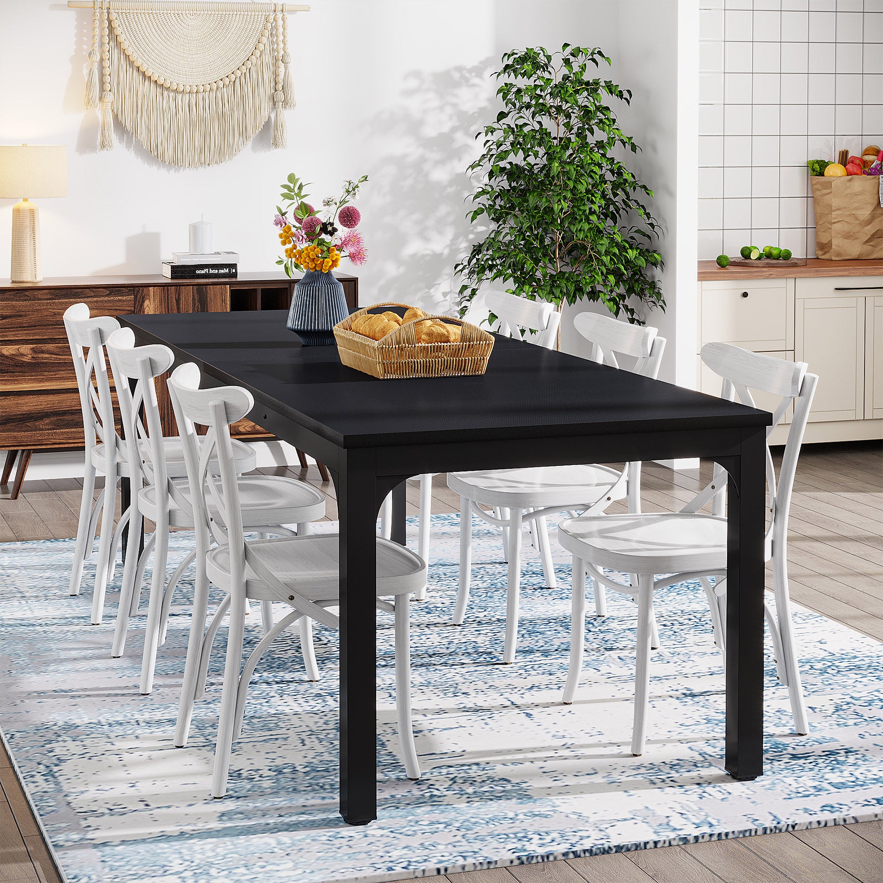 Rectangle Dining Table, 200cm Long Kitchen Table for 6-8 People