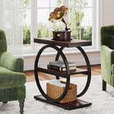 3-Tier End Table, Industrial Sofa Side Table with Round Metal Frame 3