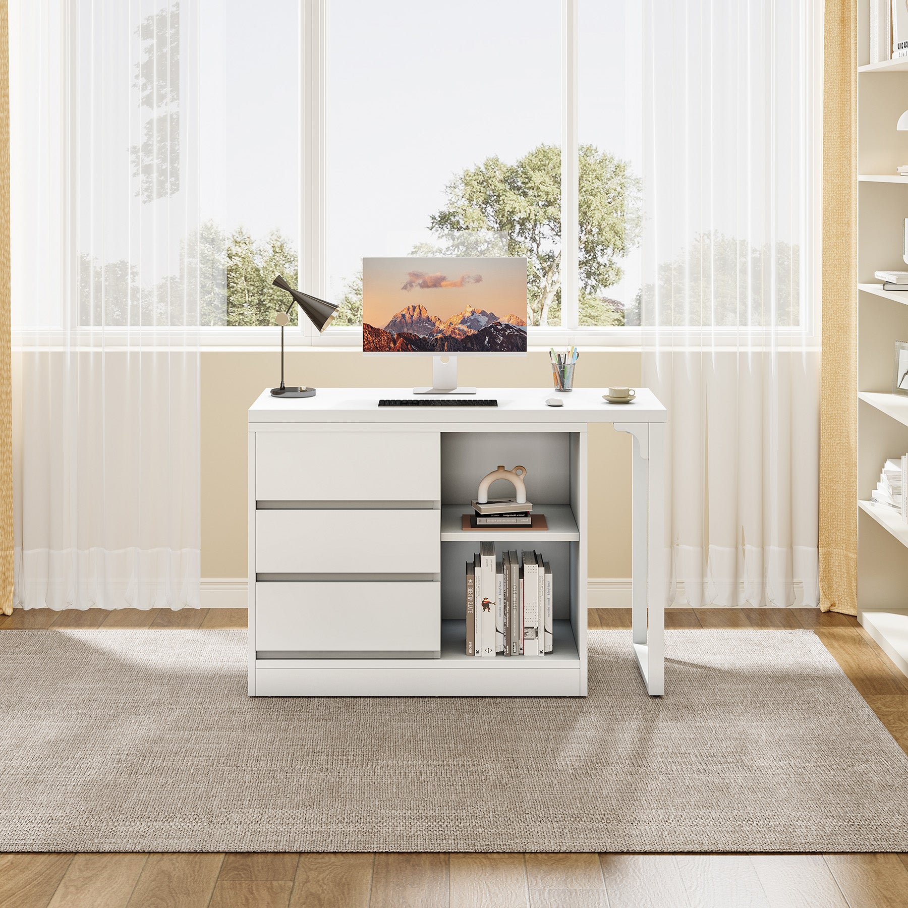 Reversible L-Shaped Computer Desk with Drawers & Storage, Corner Office Desk