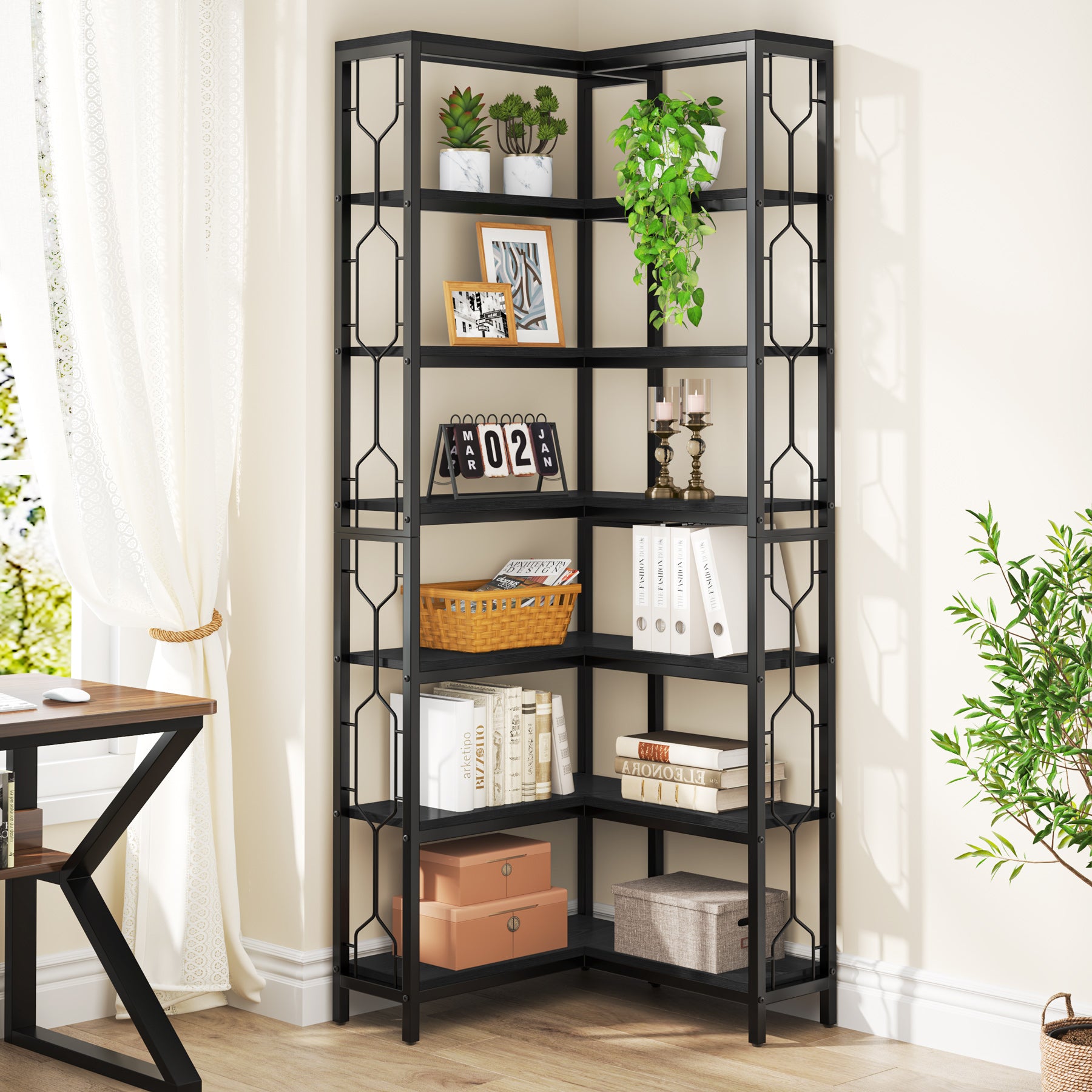 Industrial 7-Tier Corner Bookshelf Etagere