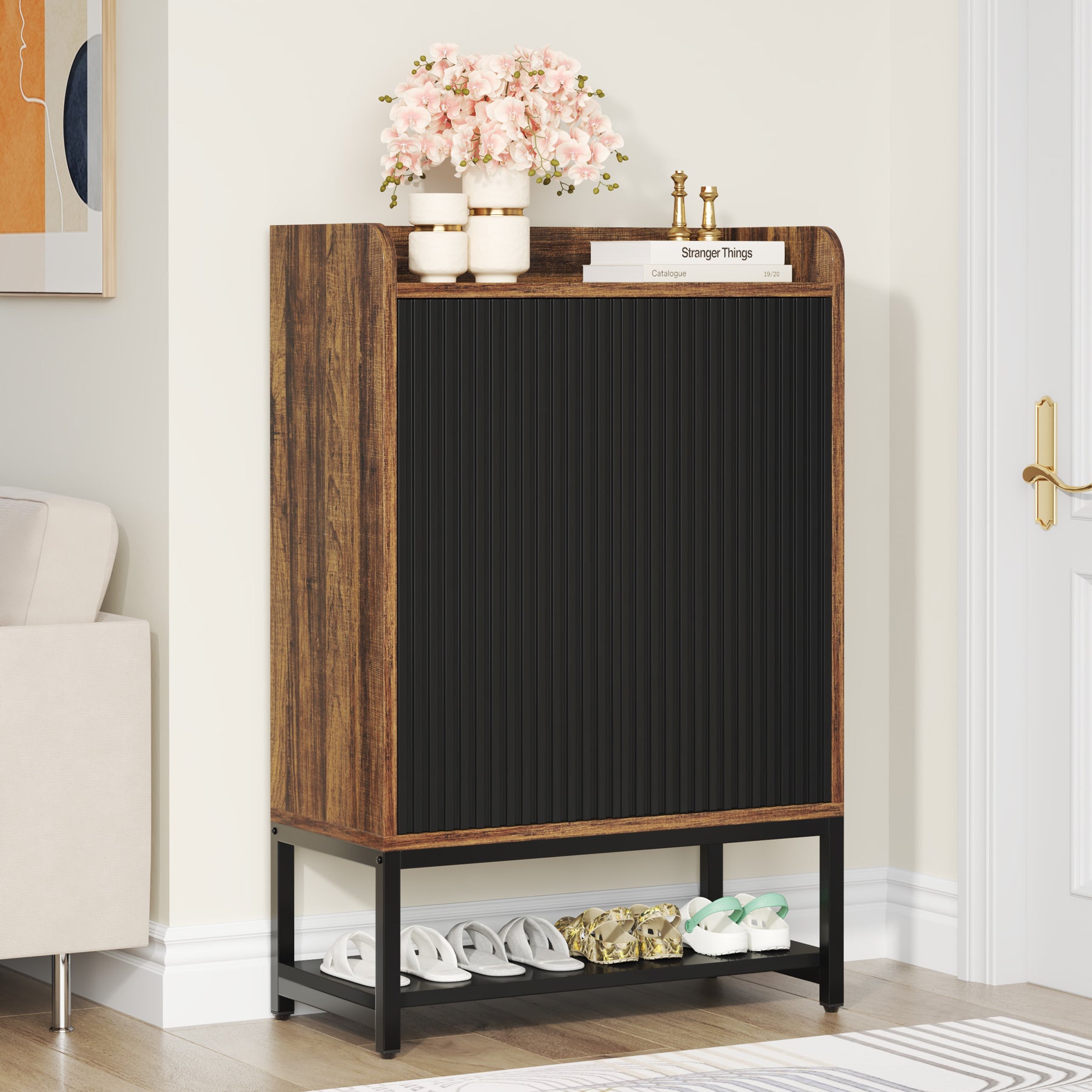 5-Tier Slim Shoe Cabinet with Doors, Entryway Shoe Storage Unit for Hallway