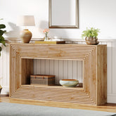 150cm Fluted Farmhouse Console Table with Storage Shelf, Rectangular Wood Sofa Table 3