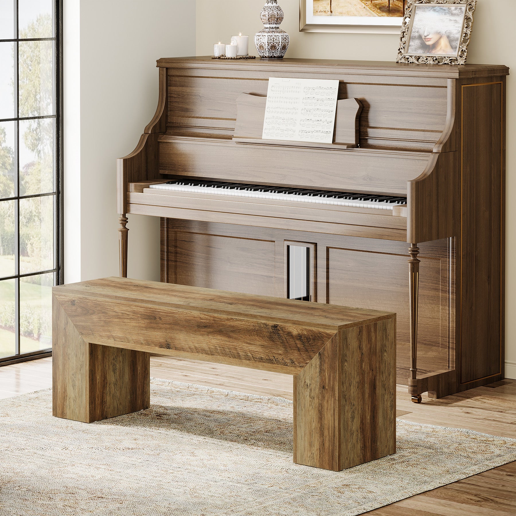 120cm Wooden Entryway Bench Seat, Farmhouse Bench for Bedroom, Living Room & Hallway