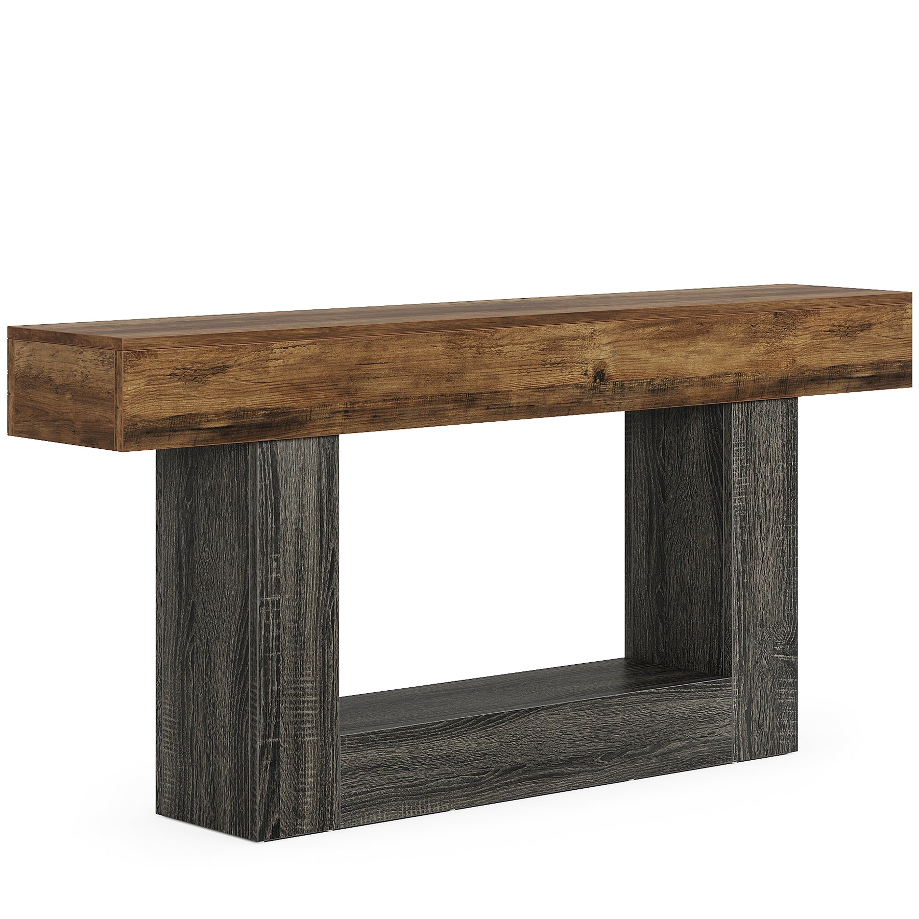 63" Wooden Console Table, Farmhouse 2-Tier Sofa Table Entryway Table