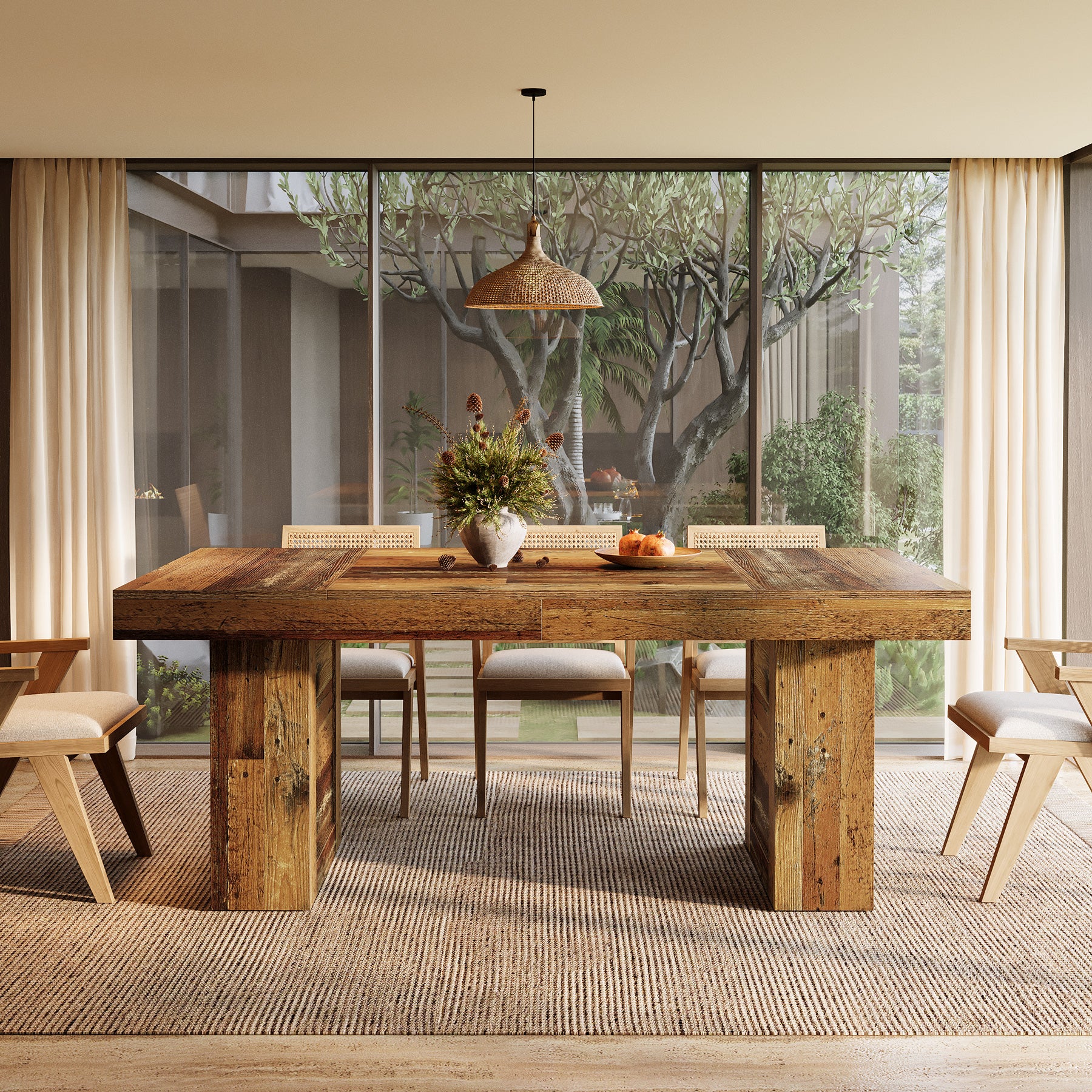 160 cm Farmhouse Dining Table for 6–8, Rectangular Wooden Kitchen Table with Heavy-Duty Legs