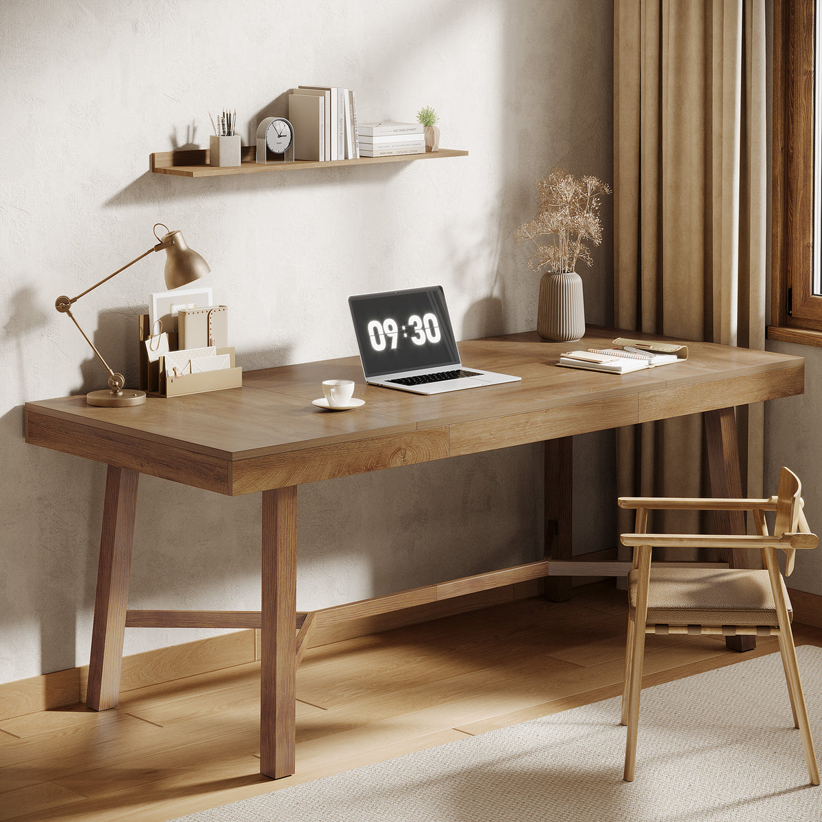 180 cm Large Office Desk, Farmhouse Workstation with Metal Legs