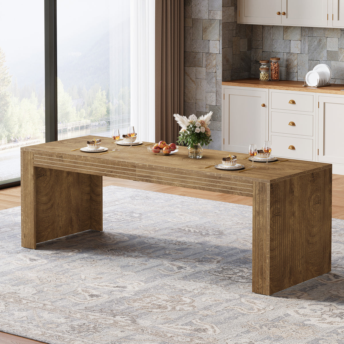 200 cm Dining Table, Rustic Brown Extra-Long Rectangular Kitchen Table