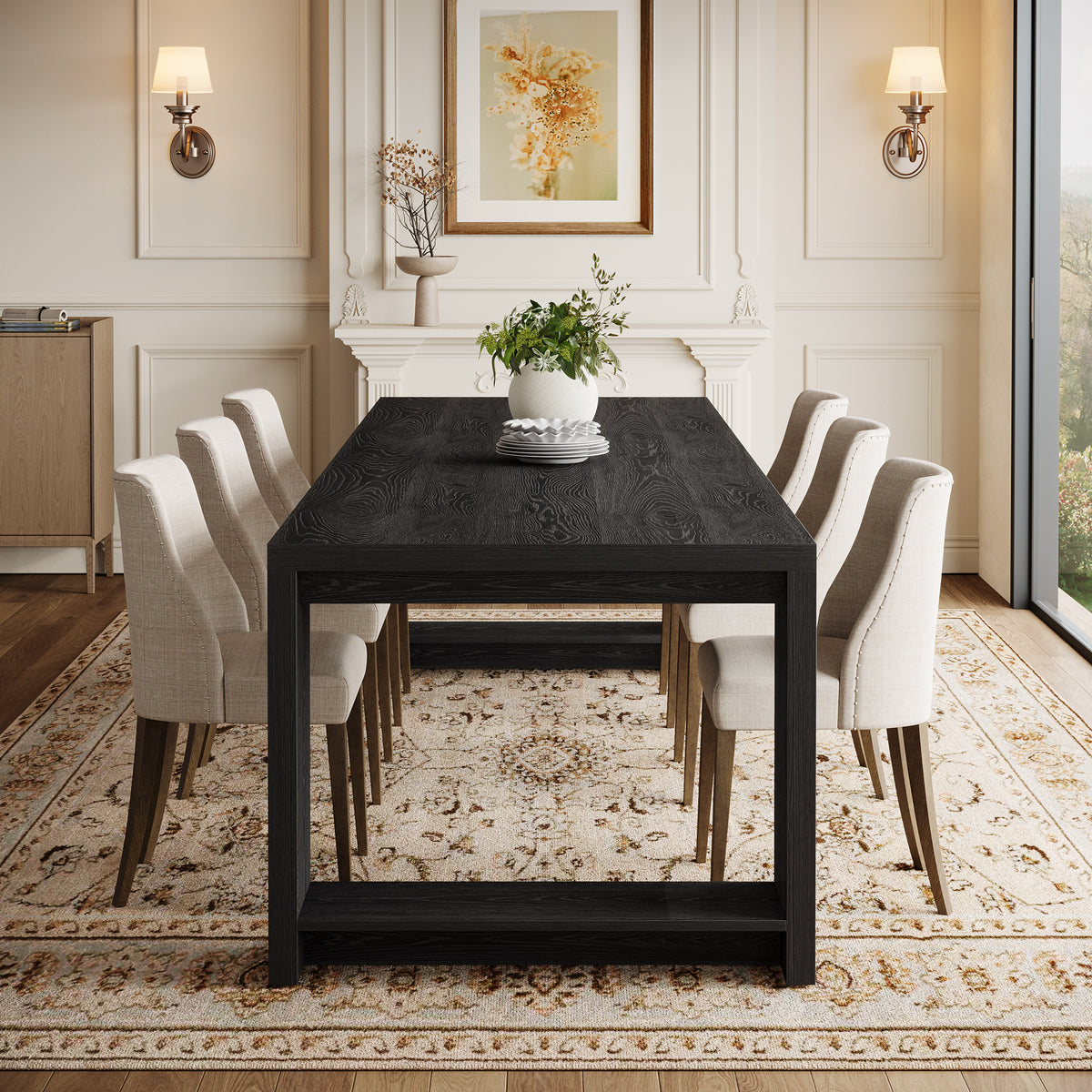 220 cm Extra Long Dining Table, Modern Oak Farmhouse Table