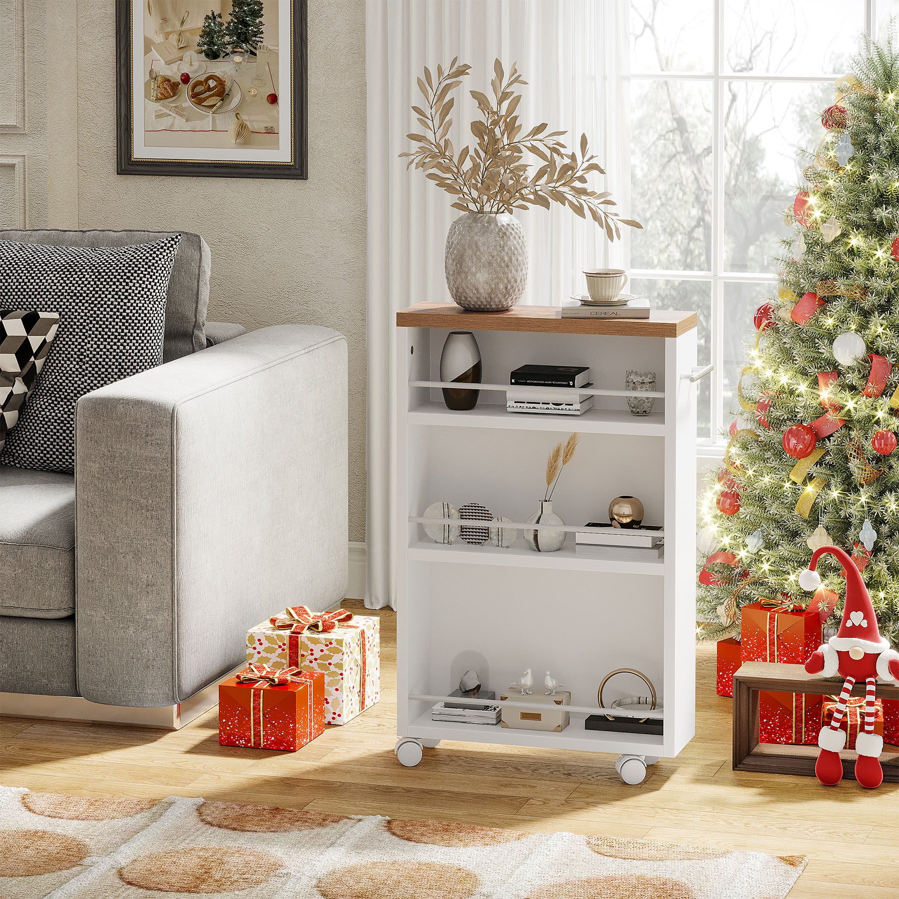 4-Tier Storage Cart, Slim Rolling Narrow Kitchen Cart for Small Place